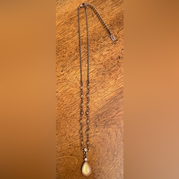 1928 Yellow Moon Drop Copper Tone Necklace (Reversible Scroll Copper Drop) - Picture 3 of 6